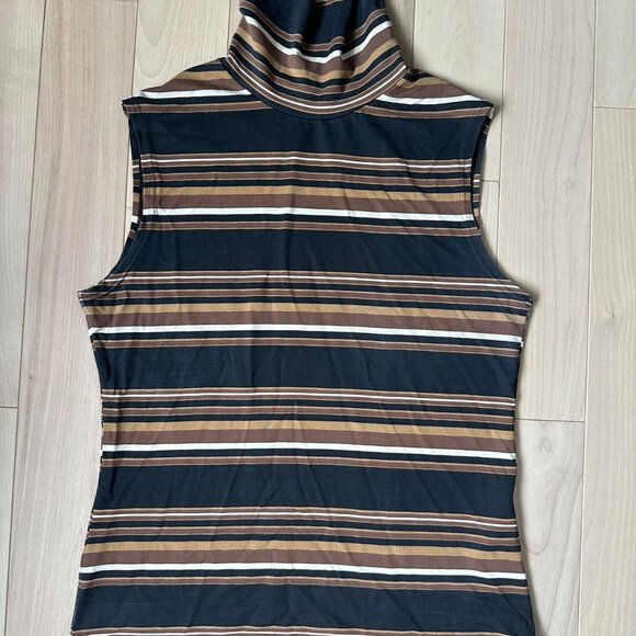 Zara Knitwear Striped Sleeveless Turtleneck – Stretch Fit, Retro Neutrals - Picture 2 of 7